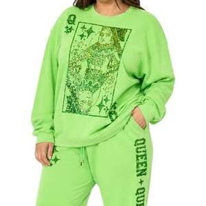 Queen of Sparkles Green Sequin Card Sweatshirt Size XXL